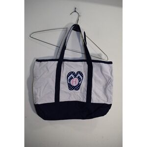 Canvas Blue White Beach Tote Medium Bag Embroidered H and Sandals